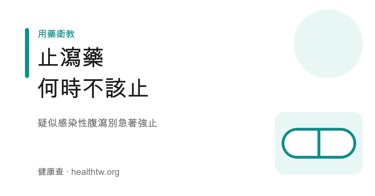 止瀉藥使用時機與補水觀念示意圖
